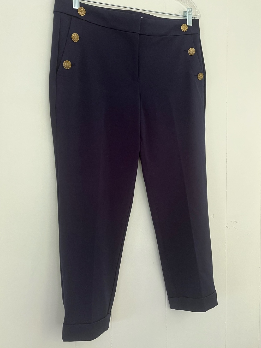 LOFT Devin Slim Navy Sailor Button Trouser Pants Size 10P - Picture 6 of 15